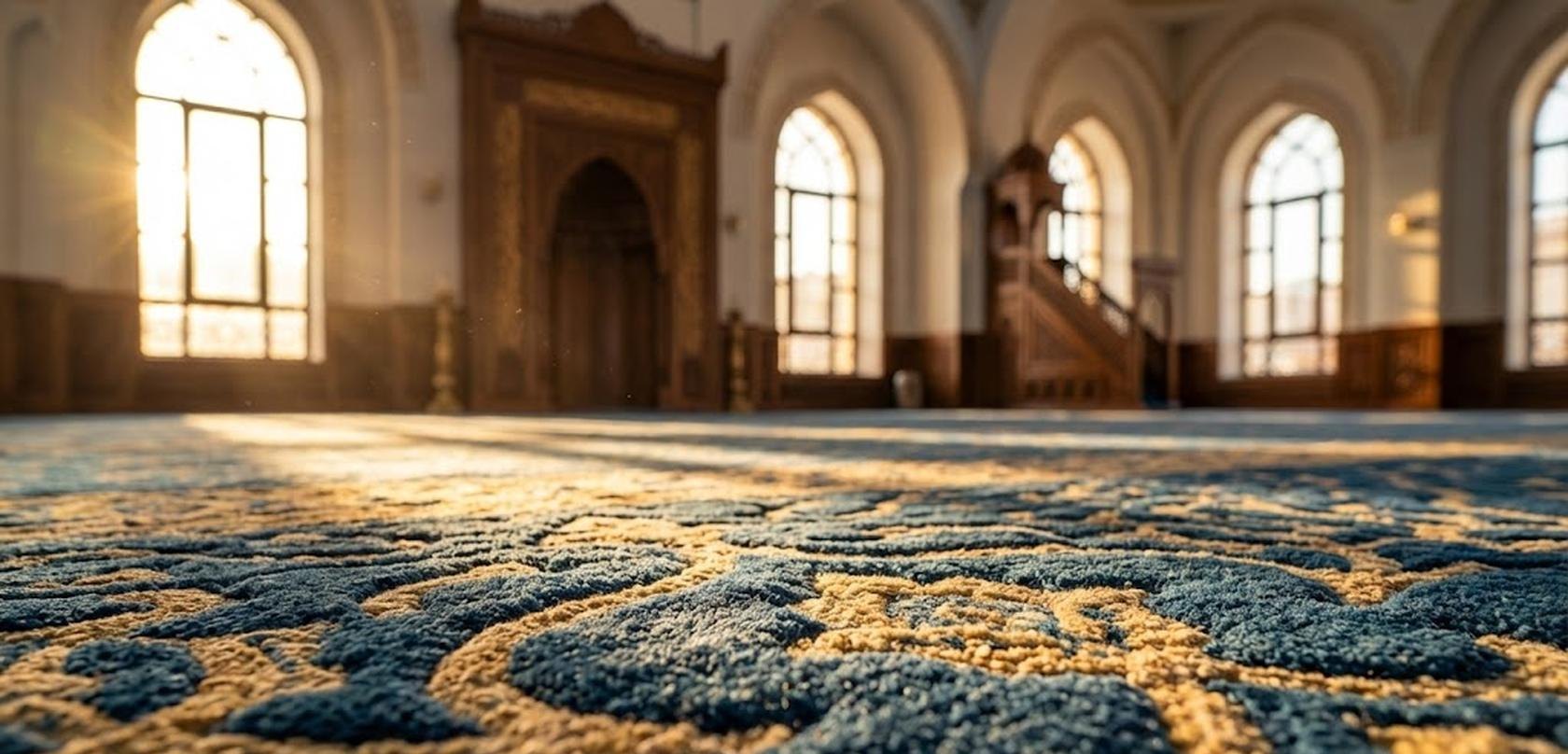 Close-up of a mosque carpet with row pattern